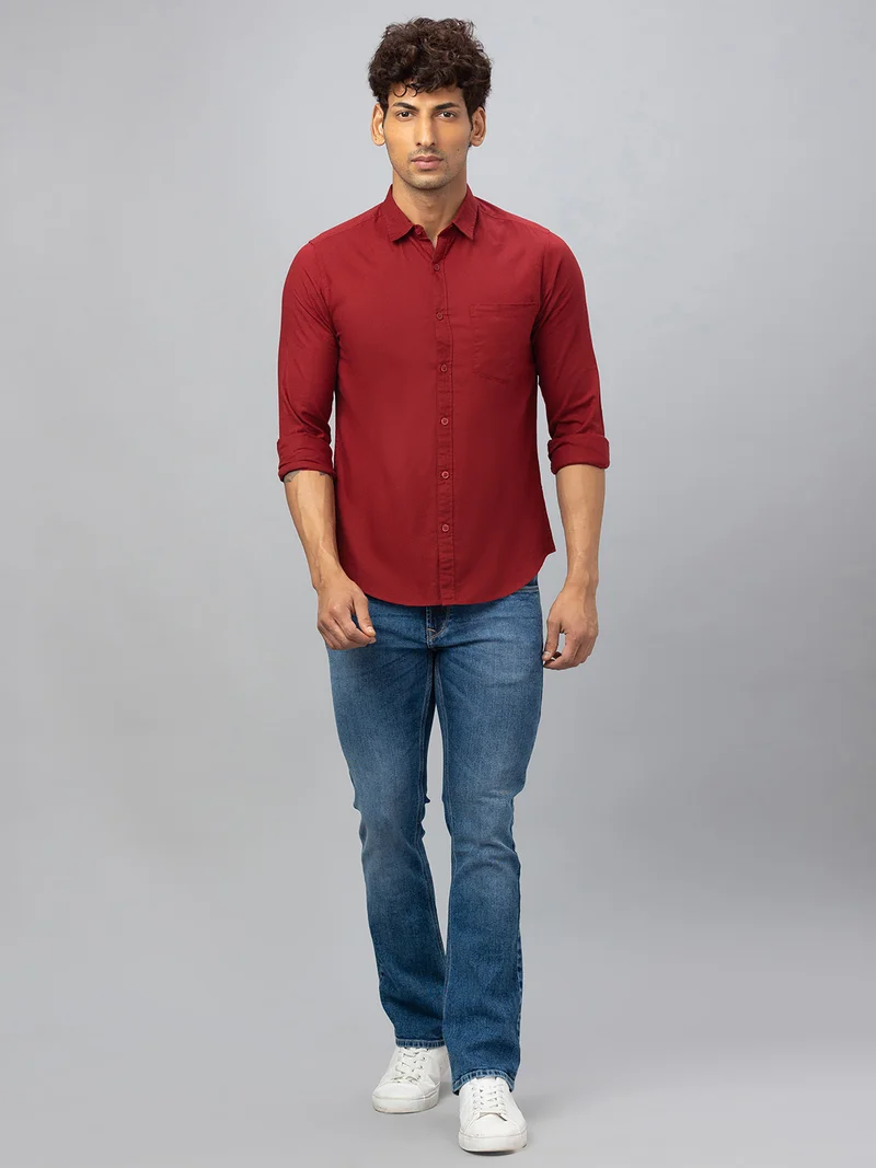 globus Globus Men Maroon Solid Cotton Regular Fit Casual Shirt